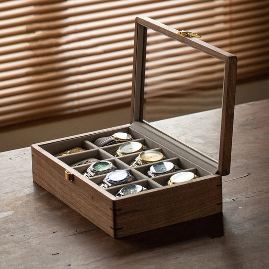 Rerlaur Oskar Walnut Watch Collection Box with Glass Top