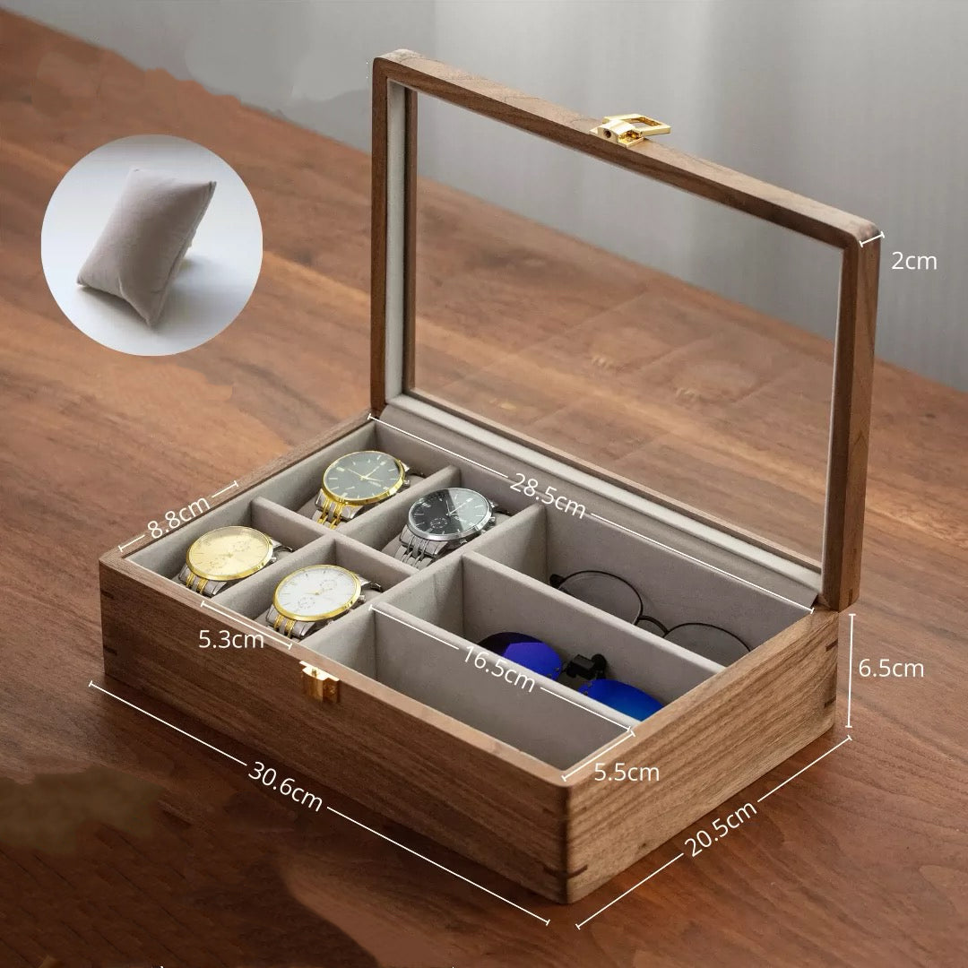 Rerlaur Oskar Walnut Watch Collection Box with Glass Top