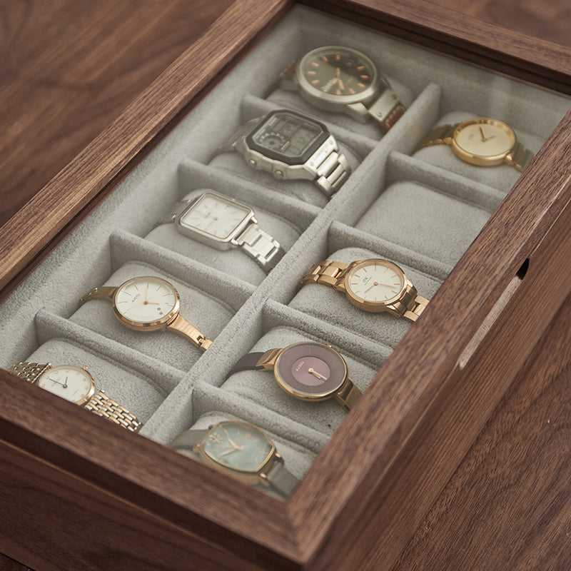 Rerlaur Stefan Walnut Watch Collection Box with Glass Top