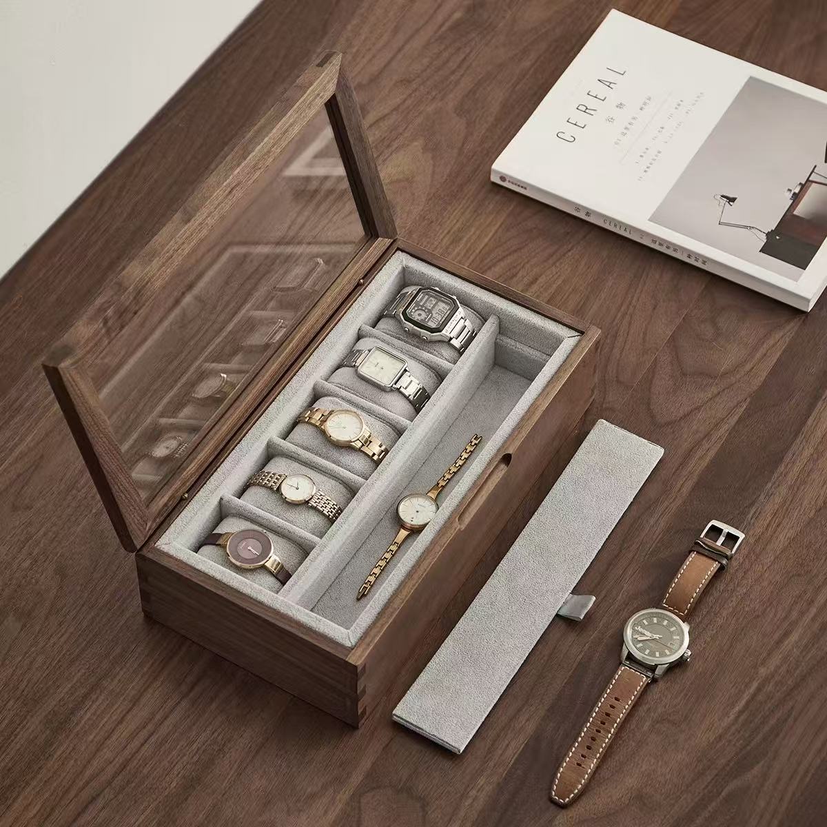 Rerlaur Stefan Walnut Watch Collection Box with Glass Top
