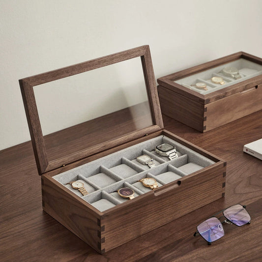 Rerlaur Stefan Walnut Watch Collection Box with Glass Top