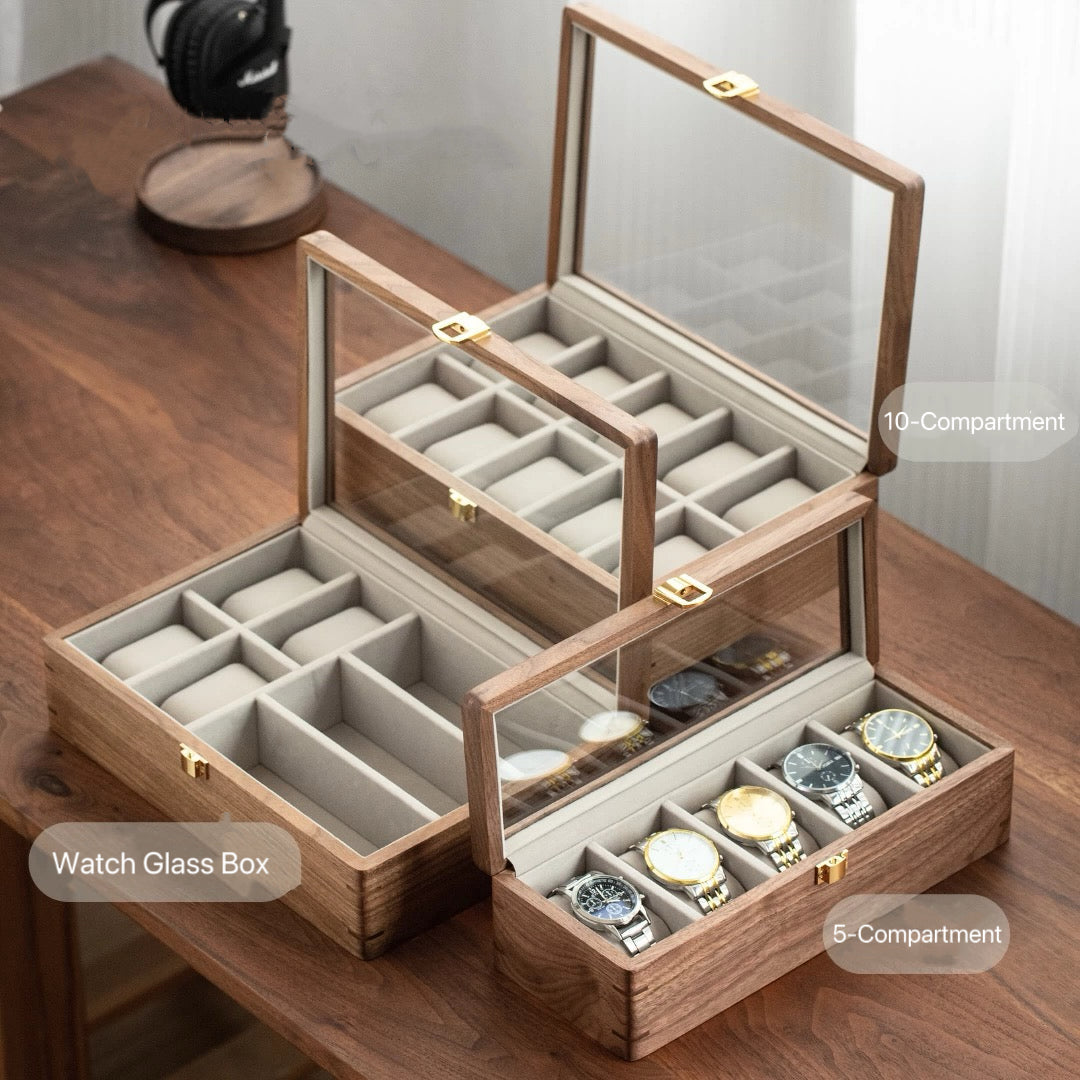 Rerlaur Oskar Walnut Watch Collection Box with Glass Top