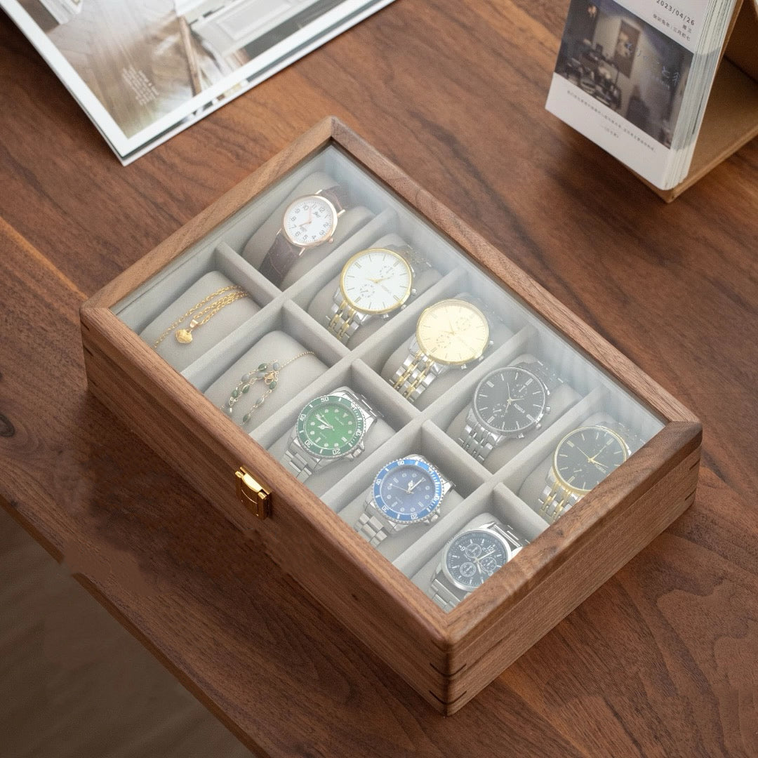 Rerlaur Oskar Walnut Watch Collection Box with Glass Top