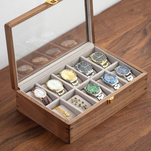Rerlaur Oskar Walnut Watch Collection Box with Glass Top