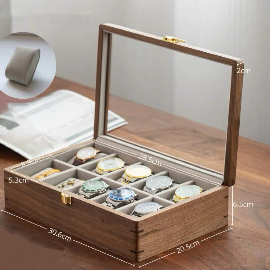 Rerlaur Oskar Walnut Watch Collection Box with Glass Top