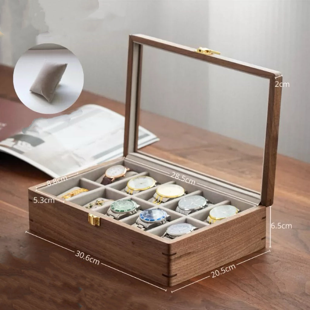 Rerlaur Oskar Walnut Watch Collection Box with Glass Top