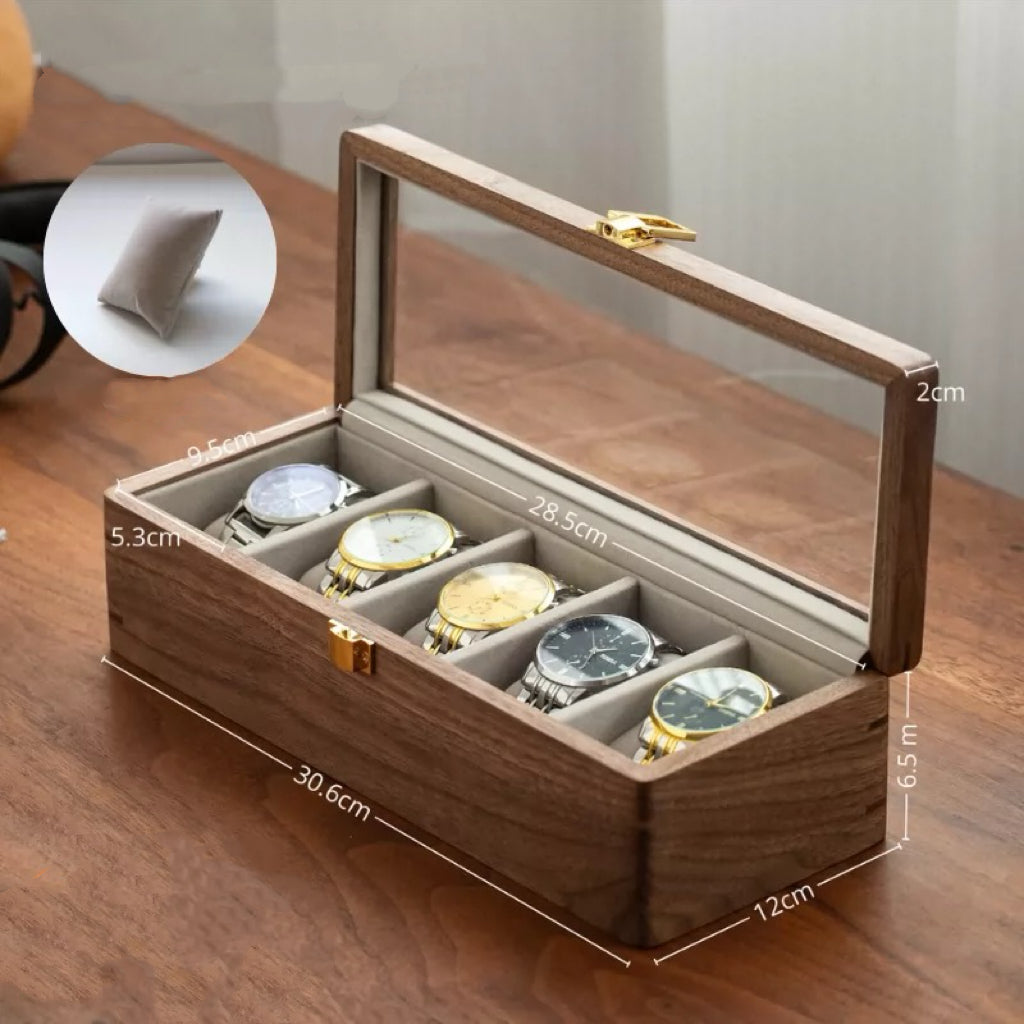 Rerlaur Oskar Walnut Watch Collection Box with Glass Top